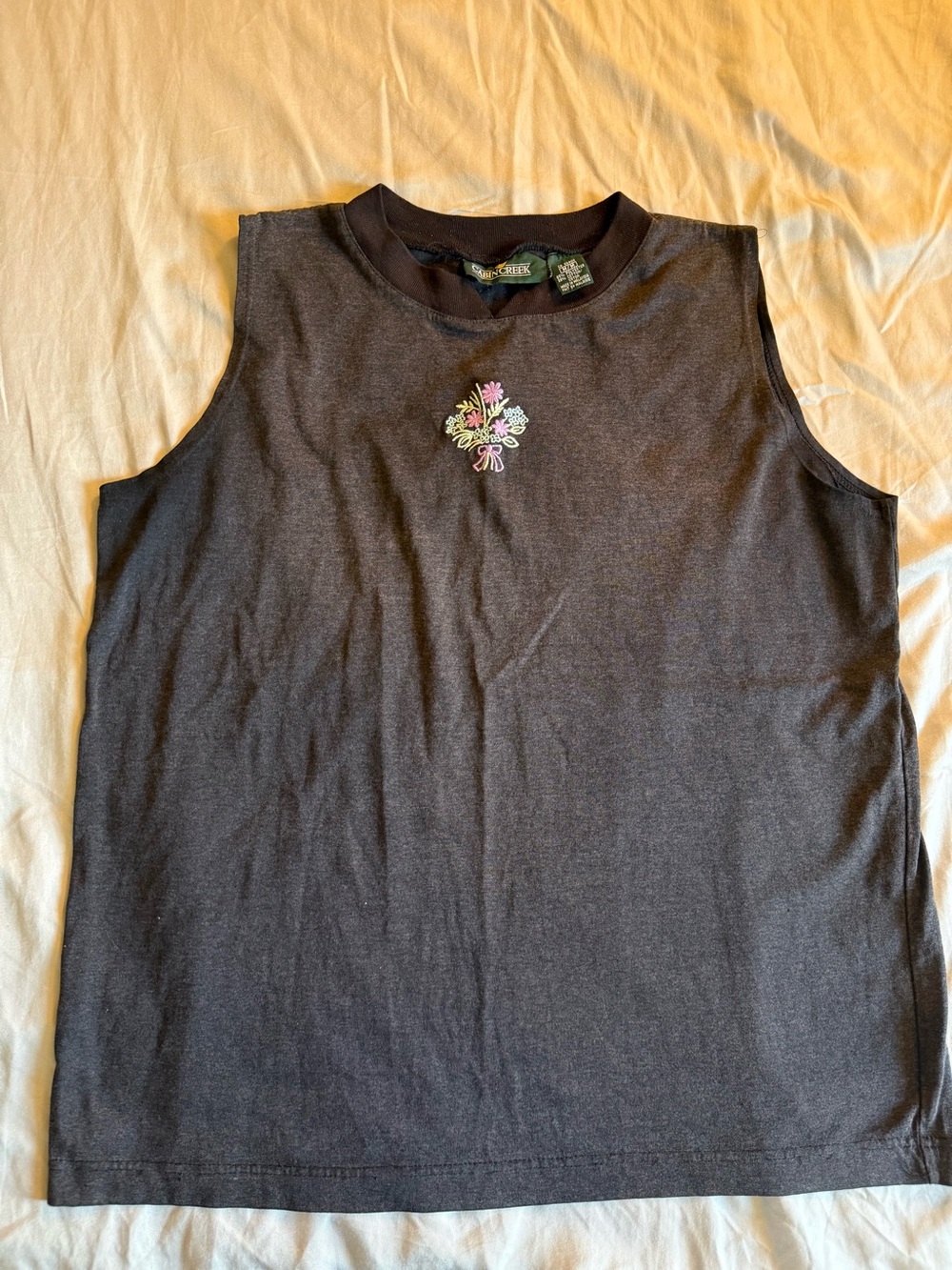 Cabin Creek Black Tank Top with Small Multicolor Floral Motif - Picture 2 of 6